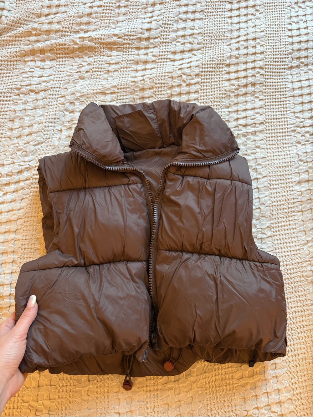 Brown Puffer‎ crop Vest - Quilted Sleeveless Jacket